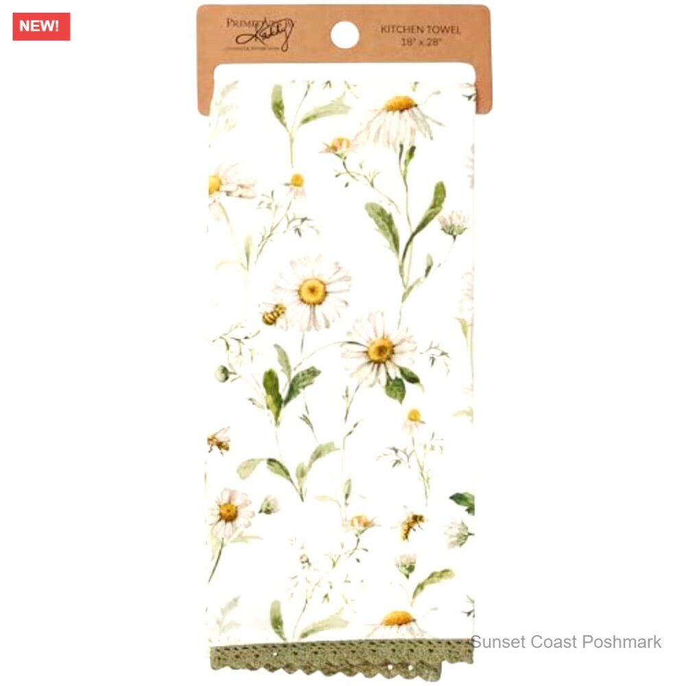 Cotton Kitchen Towel with Terrycloth Back, Daisy Lace Design - Picture 5 of 6